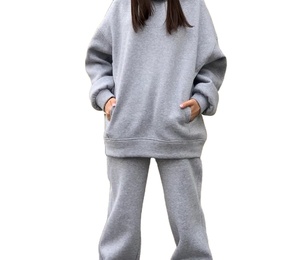 Trendy Casual Solid 2 Piece Set Pantalones de chándal de gran tamaño Joggers Pantalones Sudadera con capucha MOQ bajo Moda Drop Shoulder Sudaderas con capucha en blanco - Product Image 4