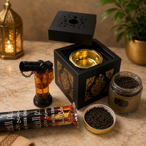 Brûleur à oud en bois noir avec bol en laiton, motifs décoratifs, brûleur à bakhoor arabe, cadeau de luxe pour le Ramadan et l'Aïd, décoration du Moyen-Orient - Product Image 1