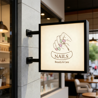 Boîte à lumière LED rectangulaire en aluminium personnalisée pour salon de manucure, à suspendre au mur, double face, étanche pour extérieur, avec logo imprimé en 3D