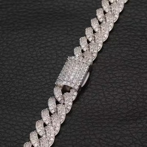 Fully White <b>Gold</b> Iced Out Cuban Link Chain Luxury Jewelry Moissanite Diamond Studded Wedding Unisex <b>Tester</b> Check Chain - Product Image 3