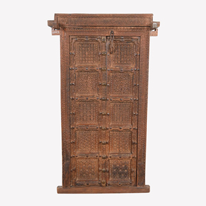 HASWANI HANDICRAFTS Puerta de Madera Tallada a Mano Estilo Shekhawati con Marco, Puerta Principal de Madera Sólida de Estilo Antiguo - Product Image 1