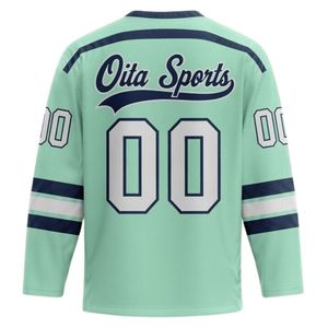 Men Mint Green Navy Sublimated Ice Hockey Printable Polyester V Neck Jersey Long Sleeve <b>Athletic</b> Match Wear Performance - Product Image 2