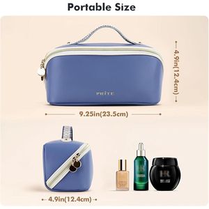 Sac de voyage pour maquillage en cuir vegan imperméable pour femmes, s'ouvrant à plat, avec séparateur transparent et poignée, pour organiser les articles de toilette - Product Image 4