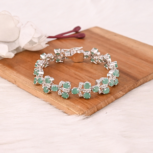 Emerald & CZ Gemstone 925 Sterling Silver Stylish <b>Bracelet</b> Handmade Luxury Jewelry for Unisex - Product Image 1