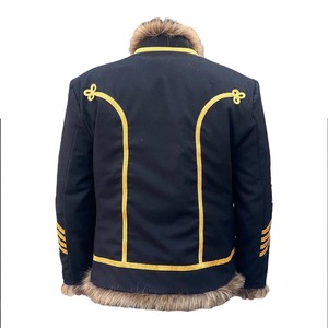 Veste Hussar noire en polyester pour homme avec broderie dorée, col mandarin, double boutonnage, manteau d'hiver formel - Product Image 2