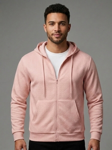 Custom Plain Men's Zip Up Hoodie Long Sleeve Textured Sweatshirt Comfortable Fashion Hooded Jacket - Product Image 3