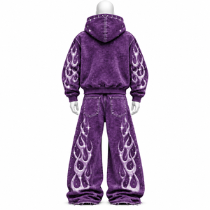 Ensemble survêtement AMSEC INDUSTRY personnalisé avec strass imprimés, à capuche, fermeture éclair, manches longues, coupe ample, style streetwear, pantalon de survêtement, en vente - Product Image 2