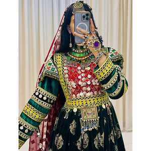Vestido Formal de Novia para Mujer Tribal Afgana Kuchi, de Chifón, Acrílico y Cachemira, con Decoración de Encaje, Transpirable, Teñido Liso - Product Image 4