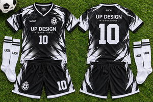 ชุดฟุตบอลสีดำแบบกำหนดเองสำหรับผู้ชาย เสื้อเจอร์ซีย์แบบซับลิเมชั่น กางเกงขาสั้น ชุดกีฬาทีม ผู้ผลิตและจำหน่ายขายส่งระดับมืออาชีพ - Product Image 6