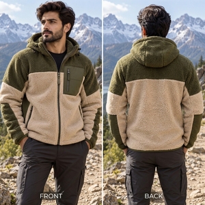 Veste polaire à capuche ajustable pour homme avec poches kangourou, en tissu polaire doux, intérieur chaud, fermeture éclair intégrale sur le devant - Product Image 6