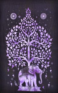 Tapices de elefantes hechos a mano con estampado floral de algodón para colgar en la pared, tamaño Queen, para dormitorios, por consignantes indios. - Product Image 6