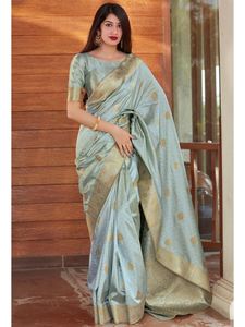 Katan New Saree Latest Designer Party Wear Wedding Ladies Women Wear BANARASI SILK GOLDEN BORDER SAREE WITH UNSTICTH 69413 - Product Image 1