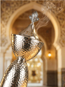 Brûleur d'encens Bakhoor en métal argenté martelé de luxe, brûleur d'oud arabe, porte-encens à charbon de bois pour la décoration intérieure, parmi les plus vendus - Product Image 6