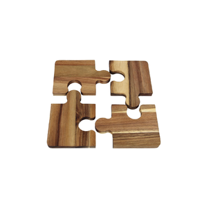 Most Selling Best Quality Solid Wood Puzzle <b>Coasters</b> <b>Set</b> 4-Piece with Engraved Base Holder Wood Mats & Pads At Good Price - Product Image 2