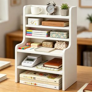 Organizzatore da Scrivania Bianco a 6 Ripiani, Scaffale in Legno con Ripiani Regolabili e Rimovibili, Protezioni Anti-Caduta, Rettangolare per Artigianato - Product Image 5