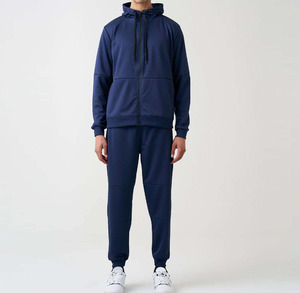Ensemble de survêtement pour homme de haute qualité, bleu marine, à capuche, manches longues, couleur unie, avec poches latérales, respirant, décontracté, pour l'automne - Product Image 1