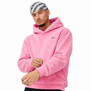 Sudadera con Capucha para Hombre, con Detalles de Pedrería Rosa, Talla Grande, 100% Algodón, Felpa Gruesa, Estilo Urbano, Color Personalizado, Venta al Por Mayor - Product Image 5
