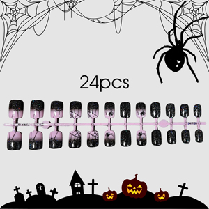 Faux ongles à presser Halloween, motif toile d'araignée, dégradé noir, fantôme, en acrylique, couvrance totale, vente en gros - Product Image 2