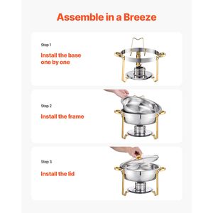 Set di 4 Chafing Dish in Acciaio Inox da 5 Qt con Coperchio in Vetro e 4 Vasche Grandi per Catering - Controllo Manuale della Temperatura - Product Image 5