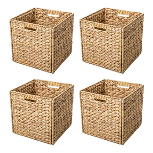 Panier de rangement pliable vintage écologique en jacinthe d'eau tressé à la main avec doublure en coton, organisateur pour la maison et la lessive, personnalisable OEM - Product Image 3