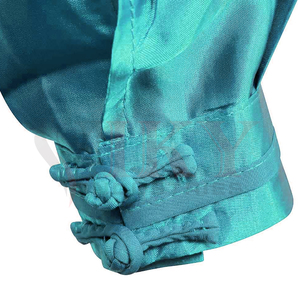 Ensemble haut à manches longues et pantalon en satin soyeux léger avec boutons grenouillère, tenue d'arts martiaux en satin bleu cyan, vente en gros d'usine - Product Image 6