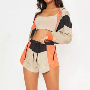 Women's <b>White</b> Black Solid Casual Hooded Short Sports Wear <b>Set</b> Long Sleeve Regular Fit Full Waterproof 100% Nylon Quick-Dry - Product Image 1