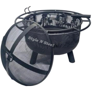 Brasero moderne en fer avec peinture résistante à la chaleur, design autoportant, chauffage extérieur au charbon/bois - Product Image 2