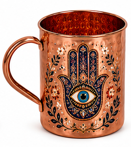 Taza de Cobre Martillada a Mano con Diseño Floral Esmaltado |   Taza Decorativa para Moscow Mule |   Taza de Regalo Artesanal de Cobre para Bebidas - Product Image 6