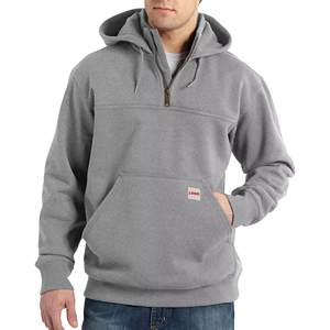 Sweat-shirt en molleton à capuche mi-zippé marron pour homme, coupe classique, couleur unie, poche avant avec logo, style automne - Product Image 4