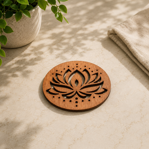 Posavasos de Madera Maciza con Corte Láser de Flor de Loto, Hecho a Mano, Resistente al Calor, Protector de Mesa para Bebidas, Tazas de Café y Té - Product Image 1