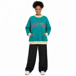 Sudadera con capucha para mujer, de punto, gruesa, con estampado gráfico universitario, bolsillo frontal, cuello redondo, OEM, EE. UU. - Product Image 1
