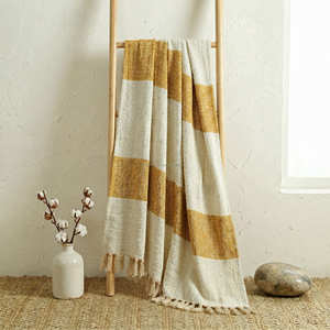 Grey Stripe Handloom Cotton <b>Throw</b> Blanket 50x60 inch with Woven Texture for Sofa Bed and Modern Home Styling - Product Image 1