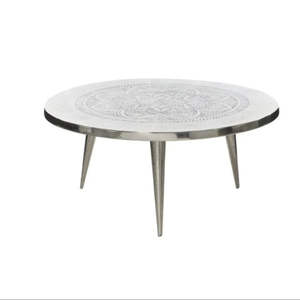 Table basse ronde en métal unique avec motifs artistiques et couleurs audacieuses, finition dorée, table basse décorative pour la maison ou les hôtels - Product Image 2