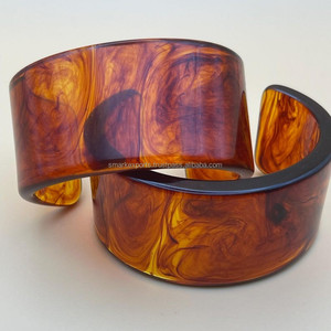 Brazalete de resina marrón ámbar para mujer, brazalete abierto ancho hecho a mano, estilo Vintage, joyería de moda gruesa, accesorio de muñeca - Product Image 2