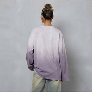 T-shirt à manches longues surdimensionné pour femme avec logo personnalisé, dégradé violet, logo flamme, col rond, coupe ample, en coton tricoté, décontracté, toutes saisons - Product Image 2