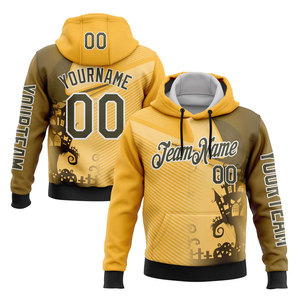 Hooded <b>Sweatshirt</b> Men <b>Halloween</b> Ghost Pattern Sublimation Print Casual Autumn Wear Yellow Brown Design Regular Fit - Product Image 1