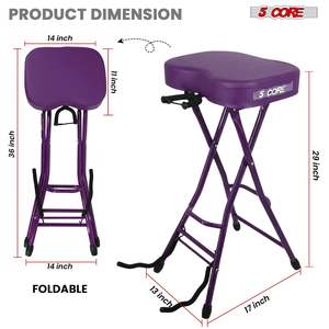 5Core Guitar Stool 3.15" <b>Padded</b> <b>Chair</b> Foldable Heavy Duty Music Seat Built in Foot Rest Guitar Stand - Product Image 3