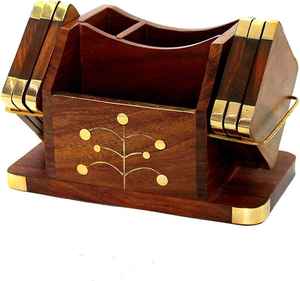 Posavasos de madera hechos a mano y personalizados para té y café, con moldeado de latón multiusos, de Universal Overseas. - Product Image 2