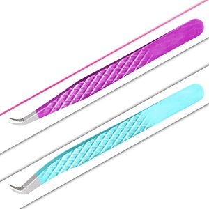 Pinzas de extensión de pestañas de acero inoxidable de hermosos colores, punta de fibra, agarre de diamante, herramientas de injerto de pestañas - Product Image 2
