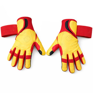 <b>Red</b> Yellow Black Leather Batting <b>Gloves</b> Hook And Loop Closure Unisex Adult Training Durable - Product Image 6