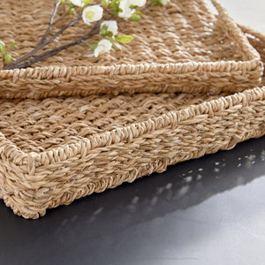 Plateau rectangulaire en jonc de mer écologique, fait main, tressé, avec poignées surélevées, décoration naturelle pour la maison, vente en gros, directement de l'usine - Product Image 5