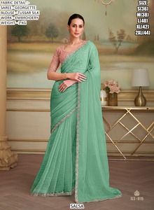 Sari Rosa de Georgette Bordado para Mujer Urban Bloom, con Tecnología Antiarrugas y Absorción de Humedad, Ideal para Fiestas - Product Image 3