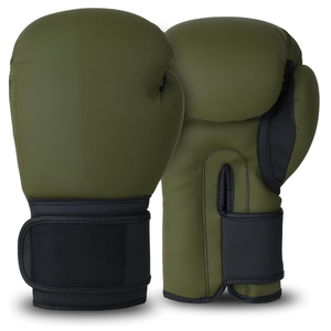 Gants d'entraînement de boxe en PU vert olive avec fermeture Velcro et sangle de poignet réglable pour adultes - Product Image 2