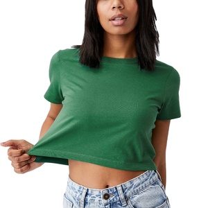 Collection été, t-shirt court en denim écologique avec logo personnalisé, bouton pour femme - Product Image 1