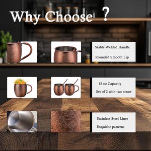 Juego de Tazas Moscow Mule de Cobre Puro de Alta Calidad al por Mayor, Tazas de Cobre Ecológicas con Asa y Pajita para Beber Cerveza, Vino y Cócteles - Product Image 4