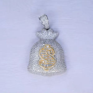 Pendentif Sac à Monnaie Diamant en Argent 925 Plaqué Rhodium Micro-Incrusté, Breloque Thème Luxe Unisexe pour Usage Quotidien - Product Image 1