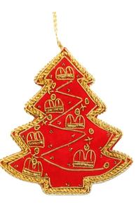 Juego de Adornos Navideños Zardozi Hechos a Mano de Alta Calidad, Decoraciones Colgantes Festivas de Terciopelo Rojo con Cuentas, Personalizables - Product Image 5