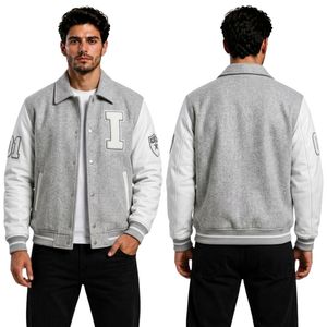 Chaqueta Letterman Estilo Béisbol, 100% Lana, Mangas en Contraste, Cuello Camisero, Color Azul Rey y Blanco, Ropa Deportiva - Product Image 4