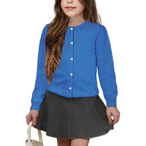 Cardigan en coton blanc à manches longues et col rond, uniforme scolaire, boutonné, pour filles de 5 à 14 ans - Product Image 5