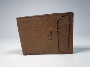 Brown Genuine Leather Short Open <b>Wallet</b> Slim Bifold Card <b>Holder</b> with Letter Decoration for Men Business Gift - Product Image 1